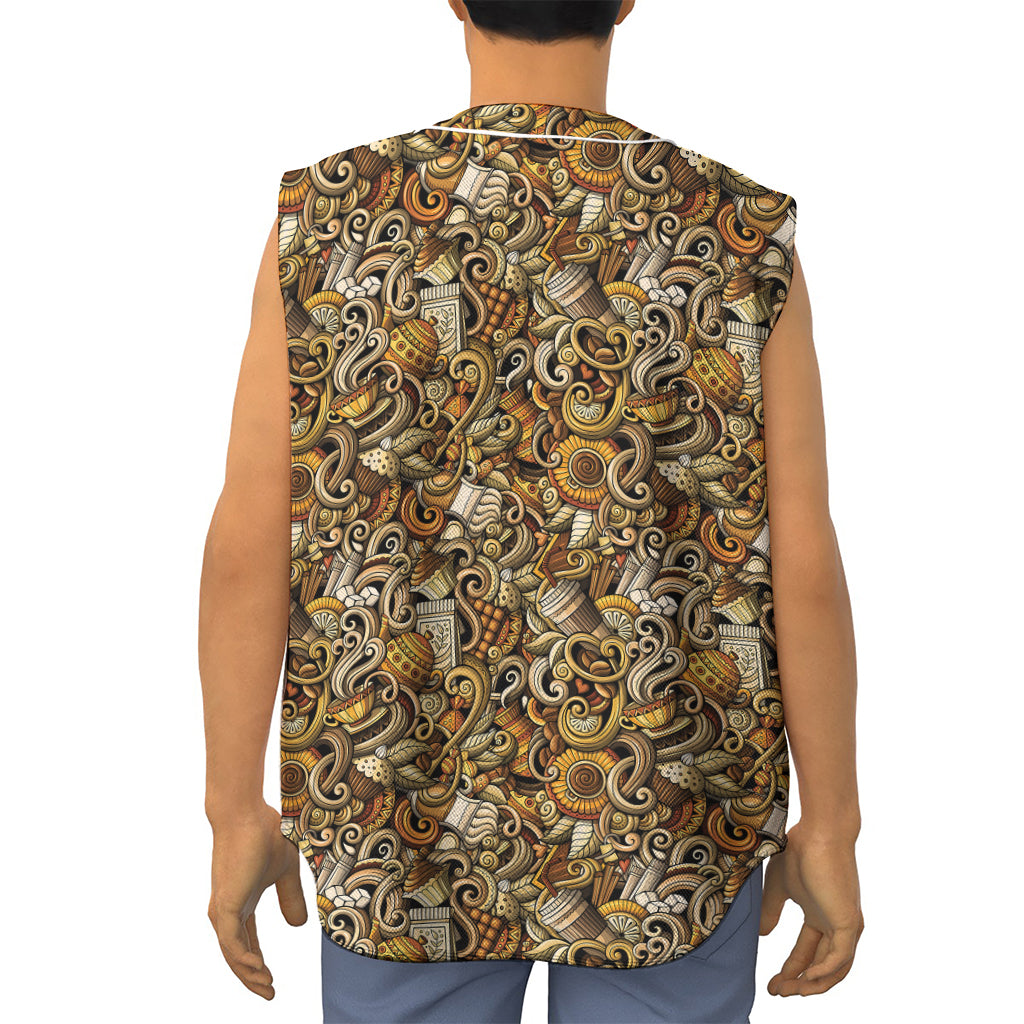 Coffee Drawing Pattern Print Sleeveless Baseball Jersey
