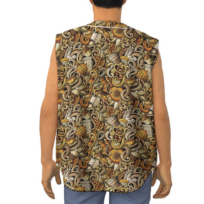 Coffee Drawing Pattern Print Sleeveless Baseball Jersey