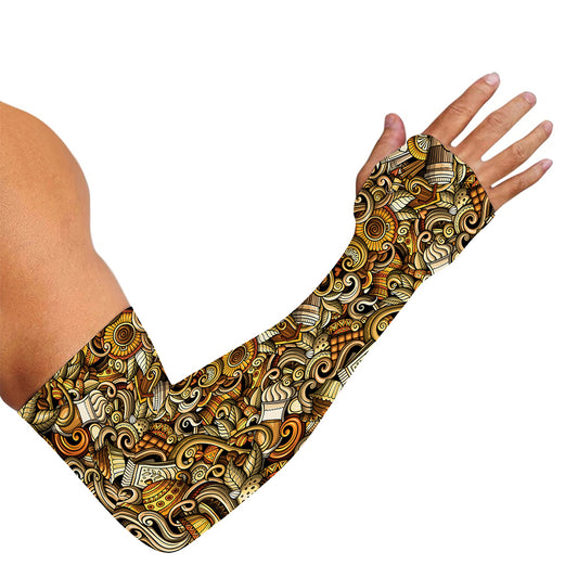 Coffee Drawing Pattern Print Sun Protection Arm Sleeves