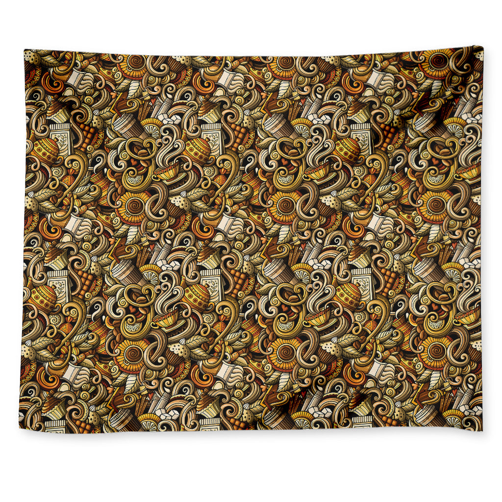 Coffee Drawing Pattern Print Tapestry