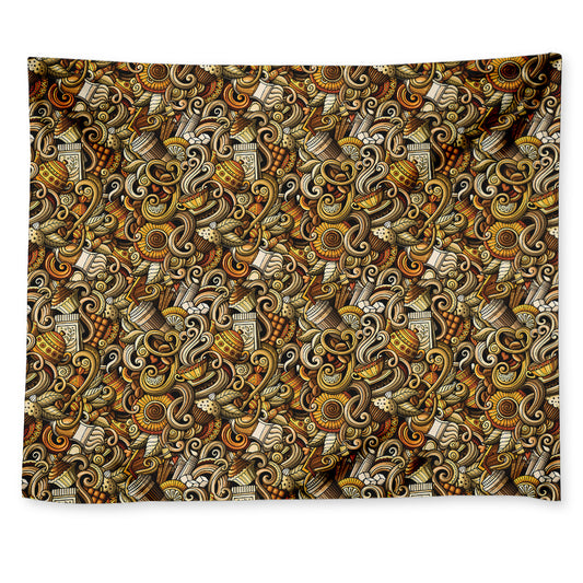 Coffee Drawing Pattern Print Tapestry