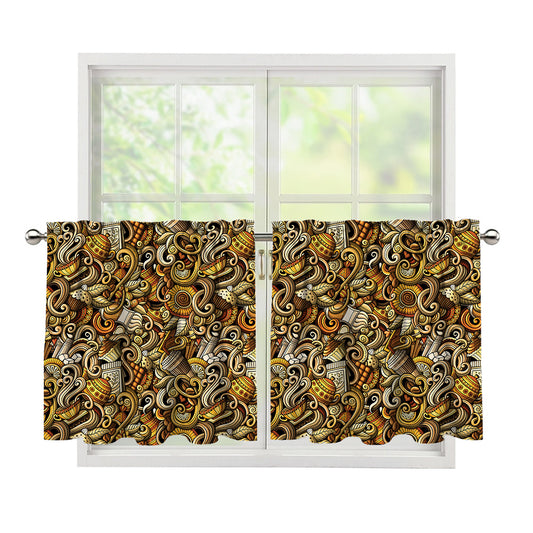 Coffee Drawing Pattern Print Tier Curtains