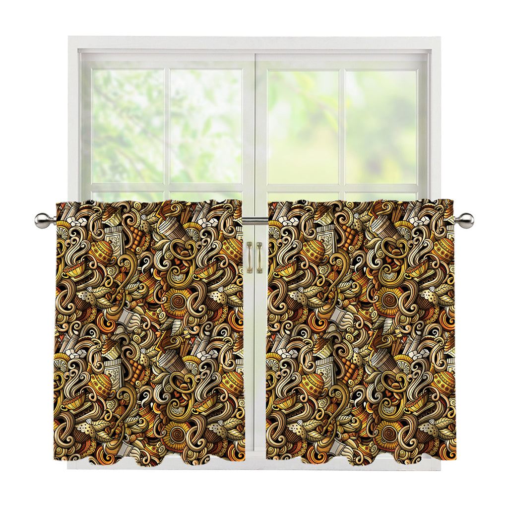 Coffee Drawing Pattern Print Tier Curtains