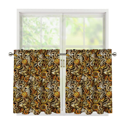 Coffee Drawing Pattern Print Tier Curtains