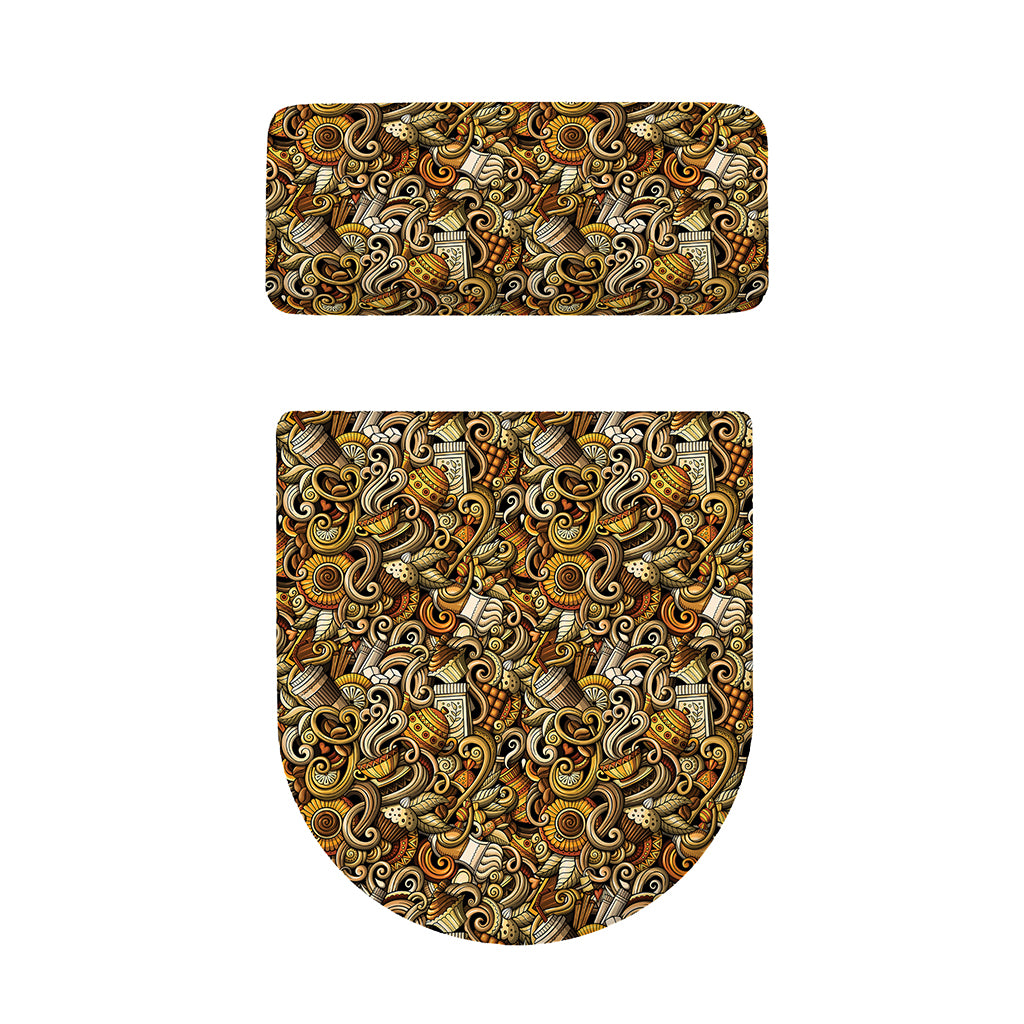 Coffee Drawing Pattern Print Toilet Lid And Tank Cover Set