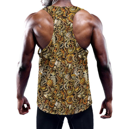 Coffee Drawing Pattern Print Training Tank Top