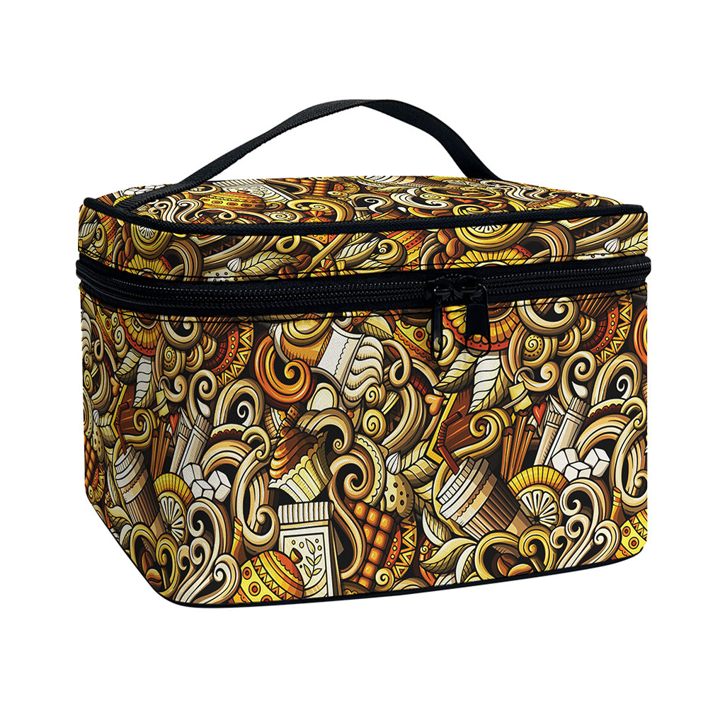 Coffee Drawing Pattern Print Travel Makeup Bag