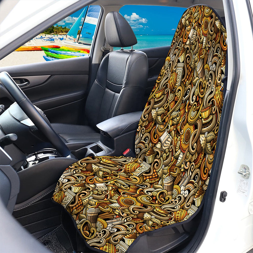 Coffee Drawing Pattern Print Waterproof Car Seat Cover