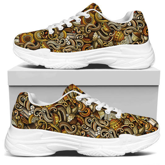 Coffee Drawing Pattern Print White Chunky Shoes