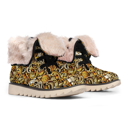 Coffee Drawing Pattern Print Winter Boots