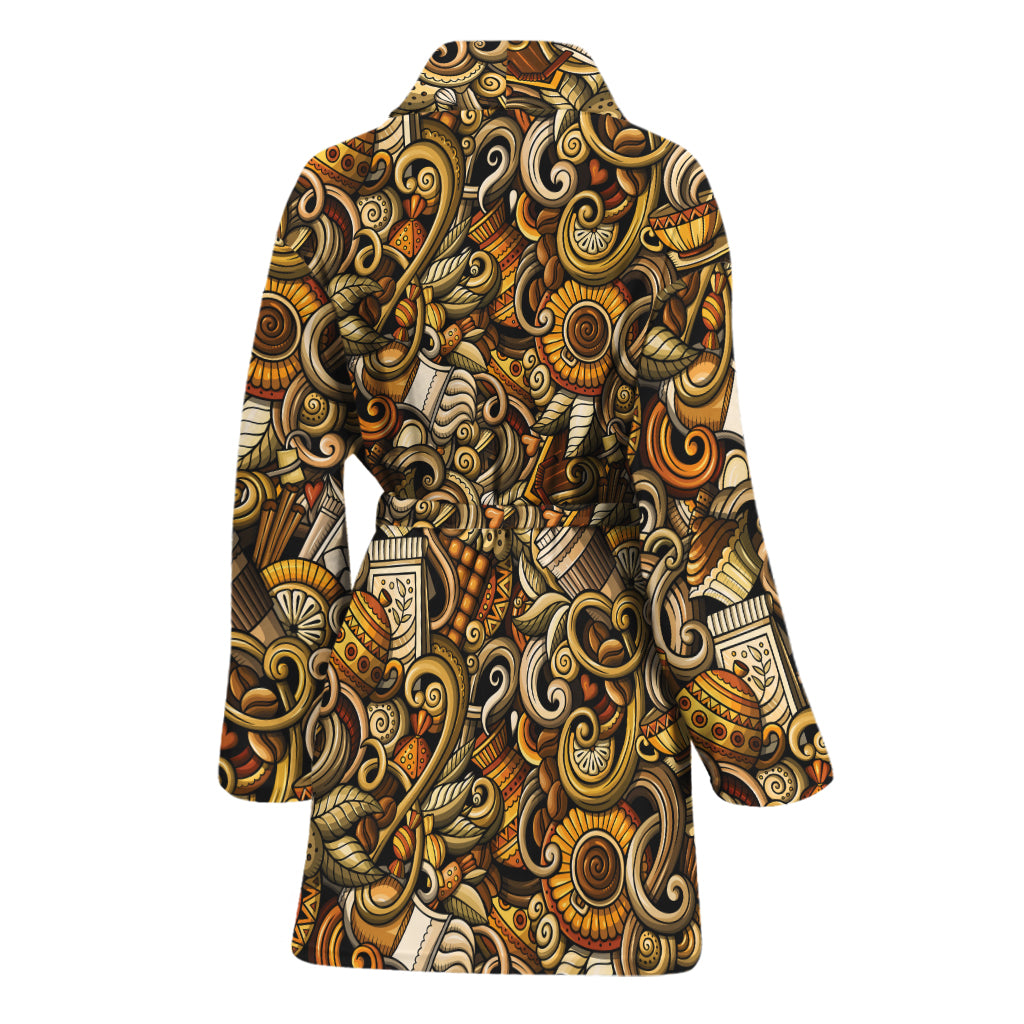 Coffee Drawing Pattern Print Women's Bathrobe