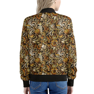 Coffee Drawing Pattern Print Women's Bomber Jacket