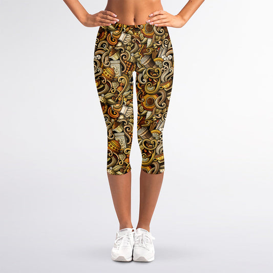 Coffee Drawing Pattern Print Women's Capri Leggings