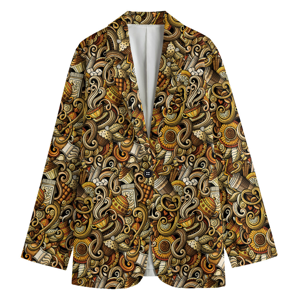 Coffee Drawing Pattern Print Women's Cotton Blazer