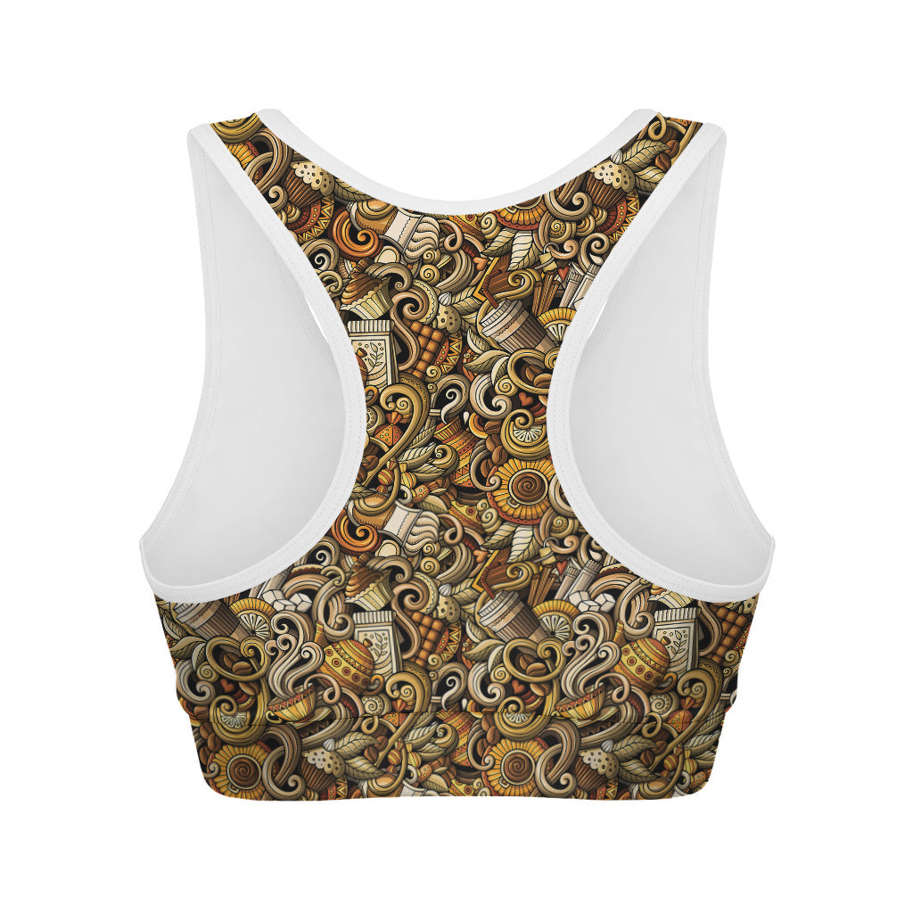 Coffee Drawing Pattern Print Women's Sports Bra