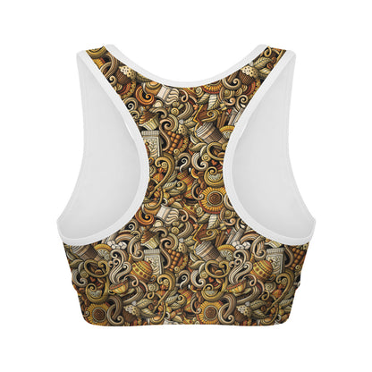 Coffee Drawing Pattern Print Women's Sports Bra