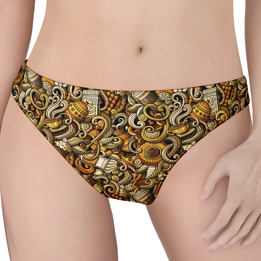 Coffee Drawing Pattern Print Women's Thong