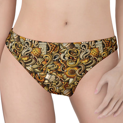 Coffee Drawing Pattern Print Women's Thong