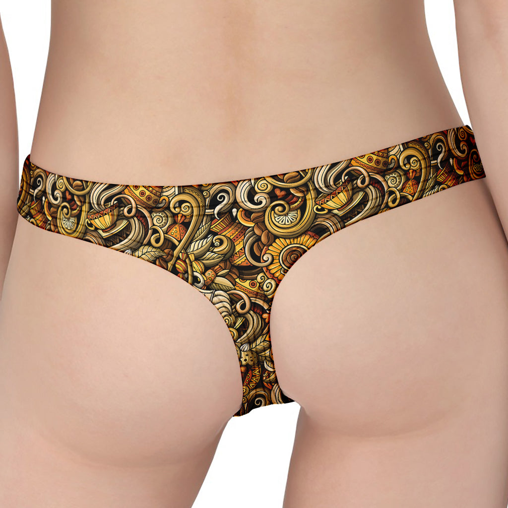 Coffee Drawing Pattern Print Women's Thong