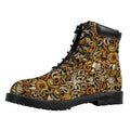 Coffee Drawing Pattern Print Padded Collar Lace Up Boots
