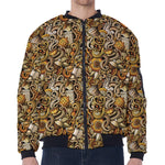 Coffee Drawing Pattern Print Zip Sleeve Bomber Jacket