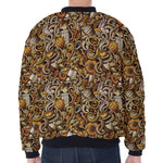 Coffee Drawing Pattern Print Zip Sleeve Bomber Jacket