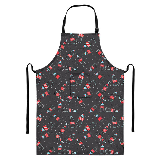 Cola Bottle Pattern Print Bib Apron With Pocket