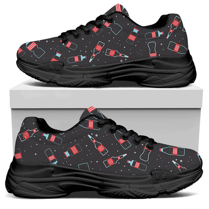 Cola Bottle Pattern Print Black Chunky Shoes