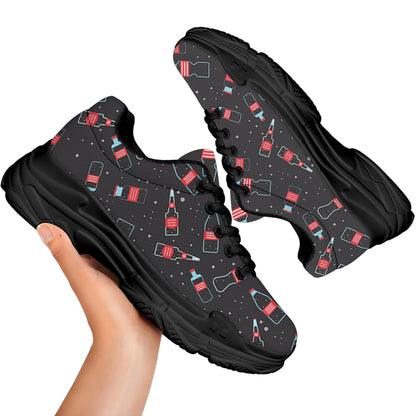 Cola Bottle Pattern Print Black Chunky Shoes