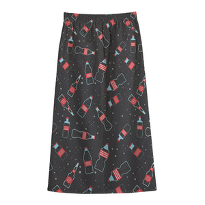 Cola Bottle Pattern Print Cotton Front Slit Maxi Skirt