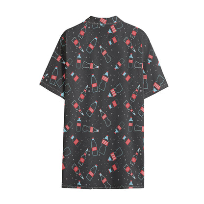 Cola Bottle Pattern Print Cotton Hawaiian Shirt