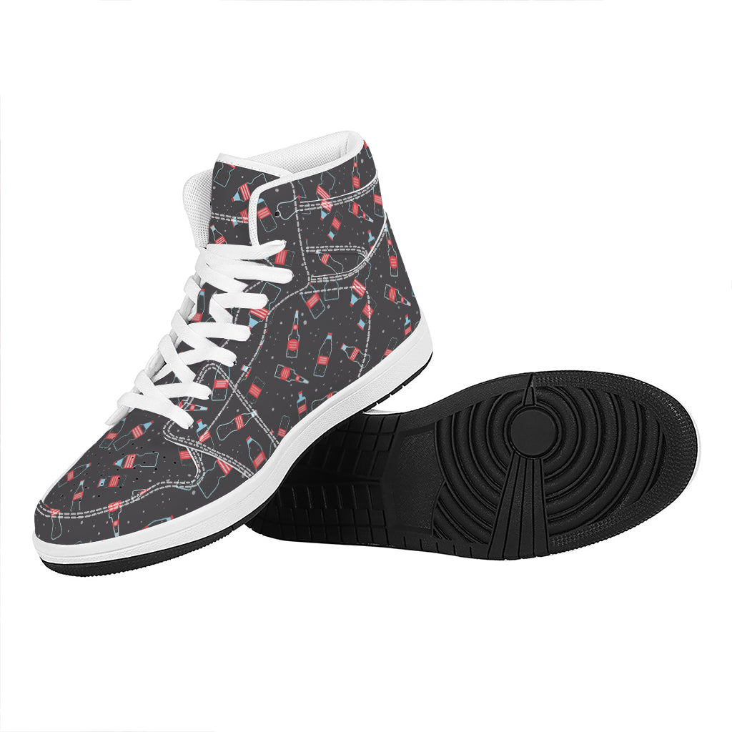 Cola Bottle Pattern Print High Top Leather Sneakers