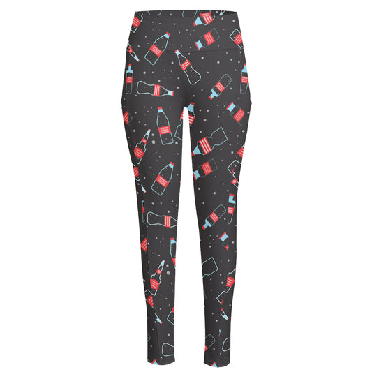 Cola Bottle Pattern Print High-Waisted Pocket Leggings