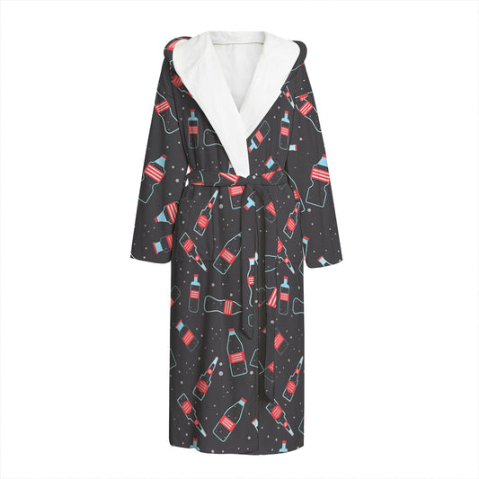 Cola Bottle Pattern Print Hooded Bathrobe