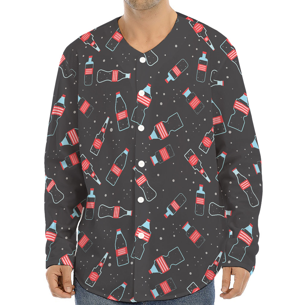 Cola Bottle Pattern Print Long Sleeve Baseball Jersey