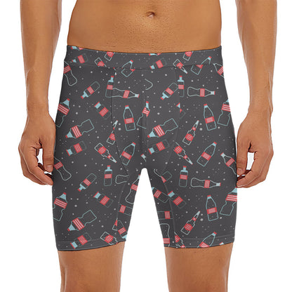 Cola Bottle Pattern Print Men's Long Boxer Briefs