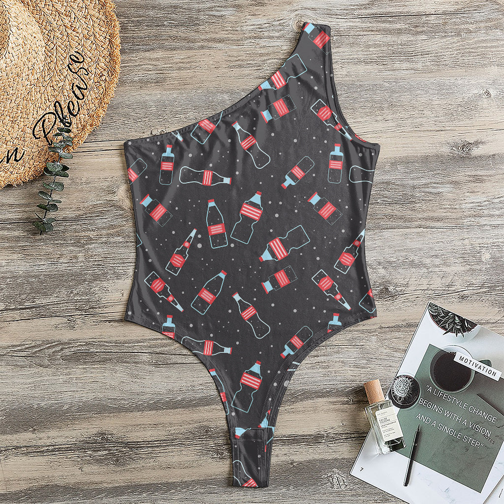 Cola Bottle Pattern Print One Shoulder Bodysuit
