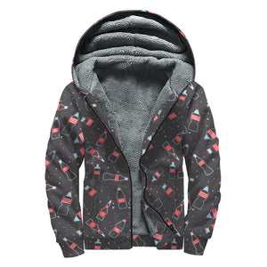 Cola Bottle Pattern Print Sherpa Lined Zip Up Hoodie