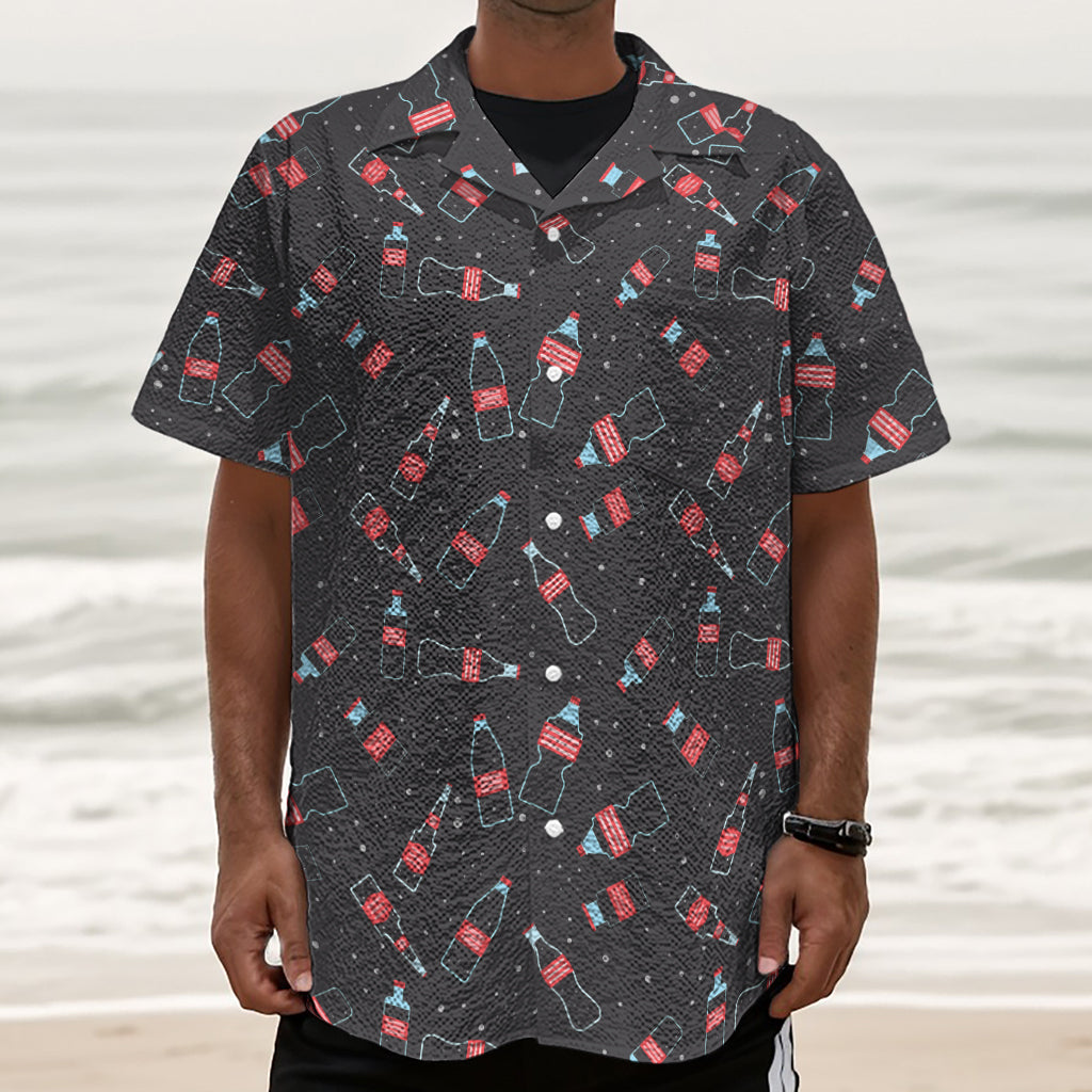 Cola Bottle Pattern Print Textured Short Sleeve Shirt