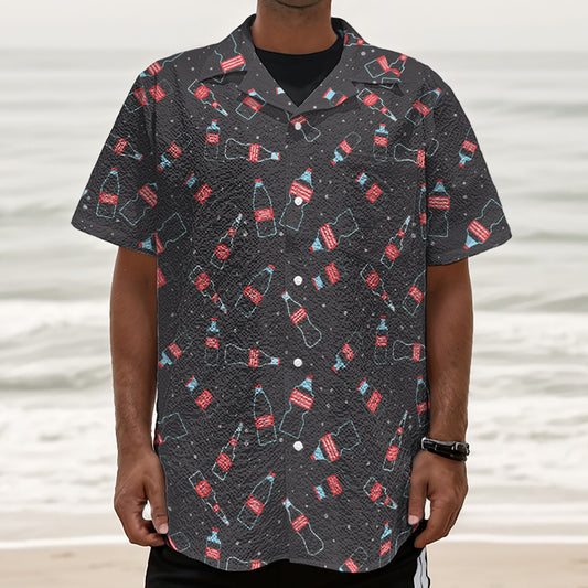 Cola Bottle Pattern Print Textured Short Sleeve Shirt