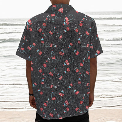 Cola Bottle Pattern Print Textured Short Sleeve Shirt