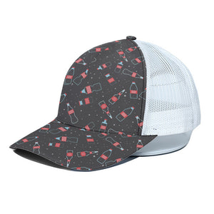 Cola Bottle Pattern Print White Mesh Trucker Cap