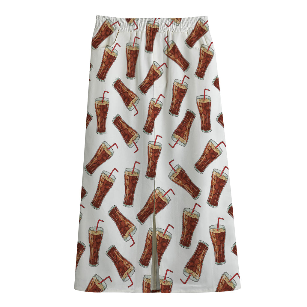 Cola Pattern Print Cotton Front Slit Maxi Skirt