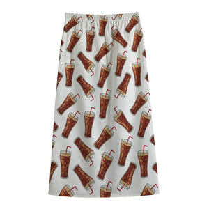 Cola Pattern Print Cotton Front Slit Maxi Skirt