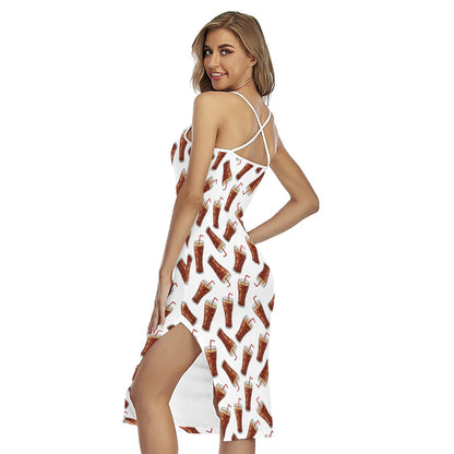 Cola Pattern Print Cross Back Cami Dress