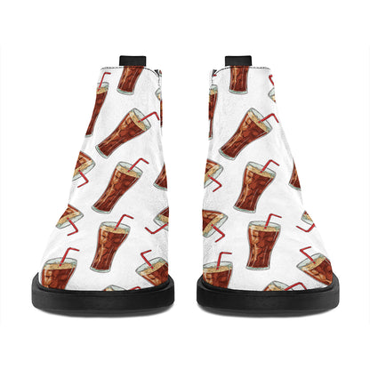 Cola Pattern Print Flat Ankle Boots