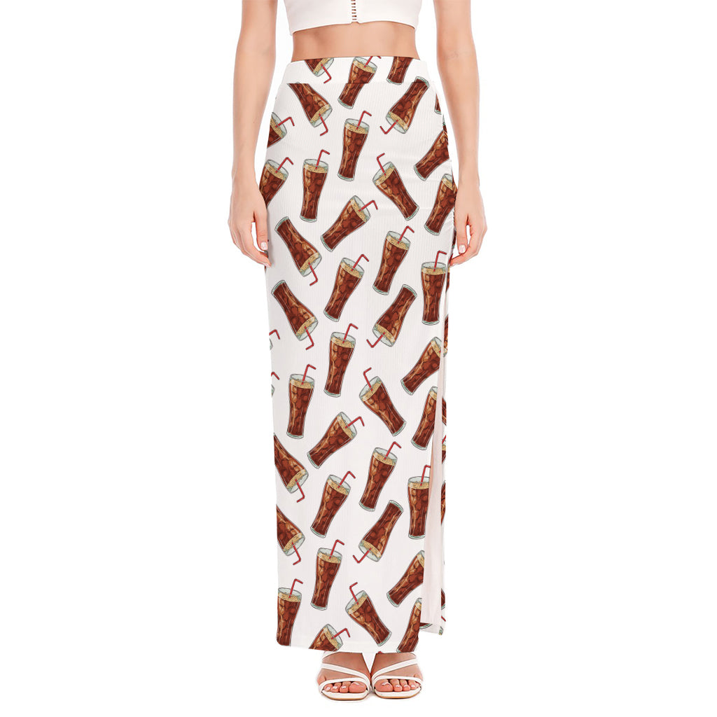 Cola Pattern Print High Slit Maxi Skirt