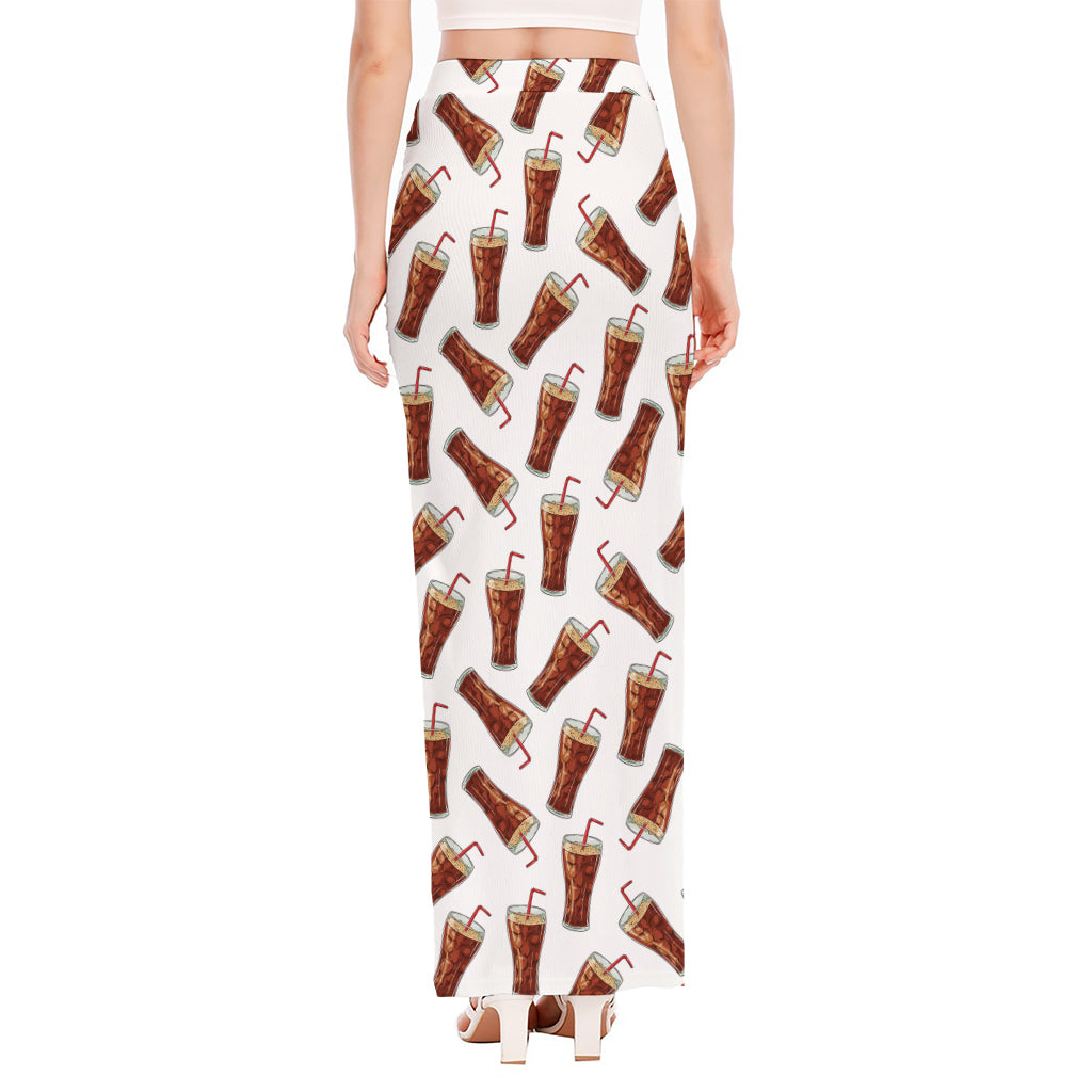 Cola Pattern Print High Slit Maxi Skirt