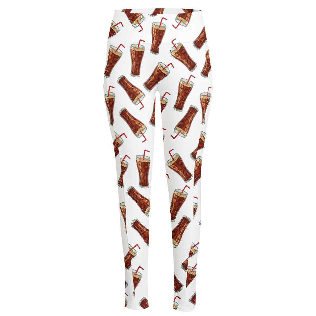 Cola Pattern Print High-Waisted Pocket Leggings