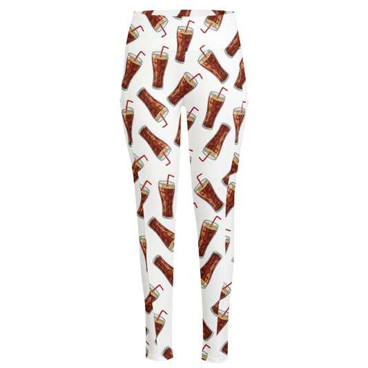 Cola Pattern Print High-Waisted Pocket Leggings